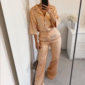 Zara Orange and White Palm Tree Tropical Print Pant Set 🏝️ ☀️